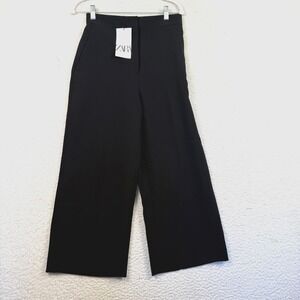 Zara Pants Womens Small Black Wide Leg Cropped High Rise Dressy NWT Work